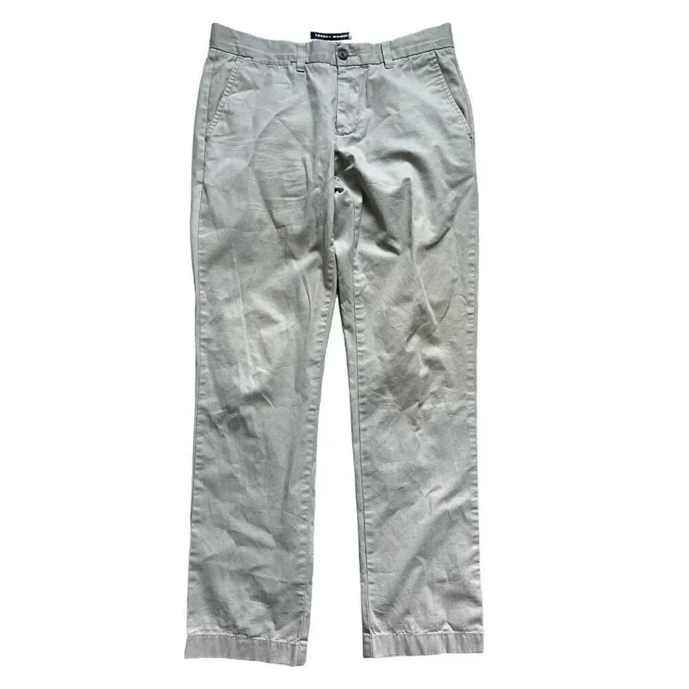 Mens Tommy Hilfiger Custom Fit Chino Khaki Flat Front Pants - Sz 30 x 32
